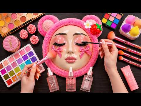 ASMR Satisfying Watermelon Base Makeup: Blending Cream & Foundation (No Talking)