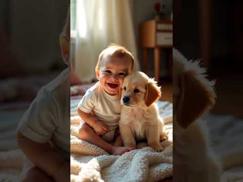 Bébé super mignon rigole avec son chien