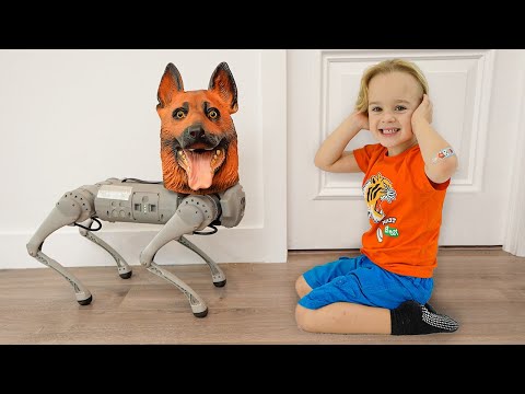 Chris veut avoir un animal de compagnie et joue avec un chien robot