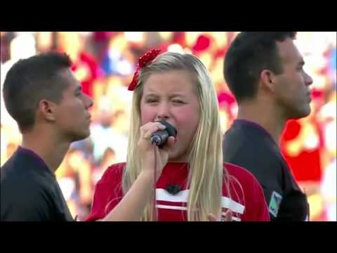 FAIL:Girl with horrible voice sings the national anthem